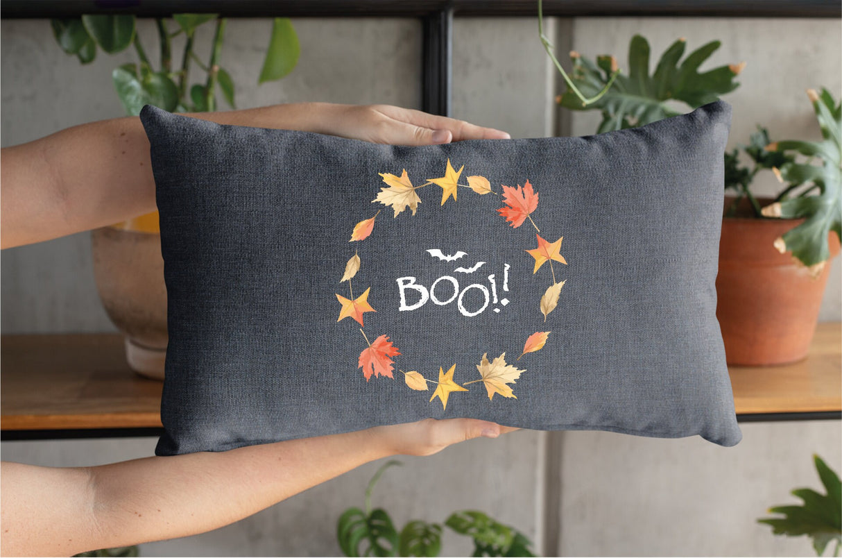 Boo Halloween Wteath Pillow, Fall Pillow, Farmhouse Decor, Fall Lumbar Pillow Cover, Country Decor, Cute Throw Pillow, Halloween, Fall Gift - Arria Home