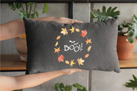 Boo Halloween Wteath Pillow, Fall Pillow, Farmhouse Decor, Fall Lumbar Pillow Cover, Country Decor, Cute Throw Pillow, Halloween, Fall Gift - Arria Home