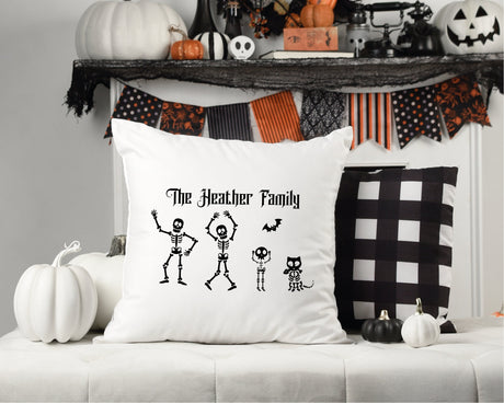 Halloween Personalize Pillow, Family Skeleton Custom Pillow, Funny Helloween Pillowcase, Fall Decor, Halloween Decor, Skeleton Decor, Spooky - Arria Home