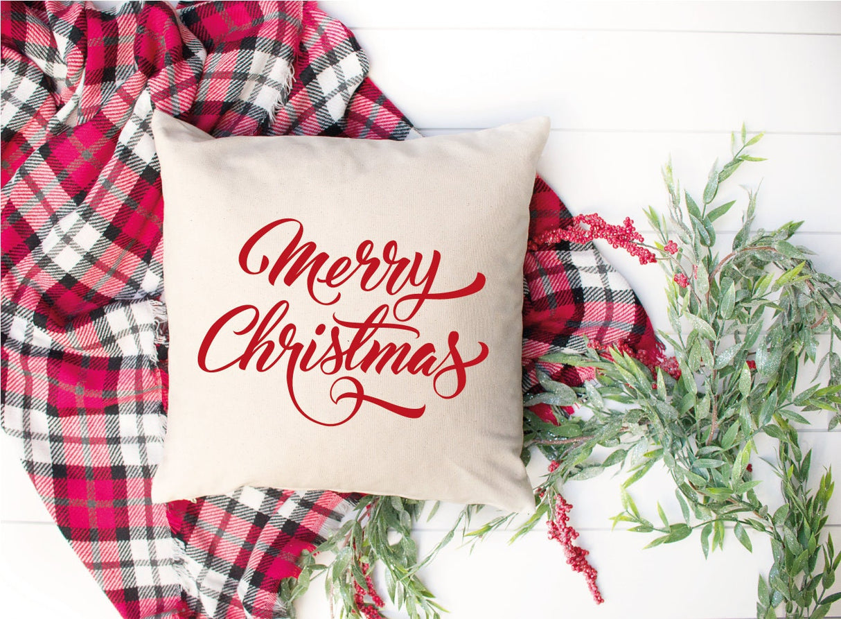 Merry Christmas Pillow, Christmas Pillow Cover, Red Christmas Cushion, Christmas Lumbar Pillow, Farmhouse Pillow, Rustic Decor, Throw Pillow - Arria Home