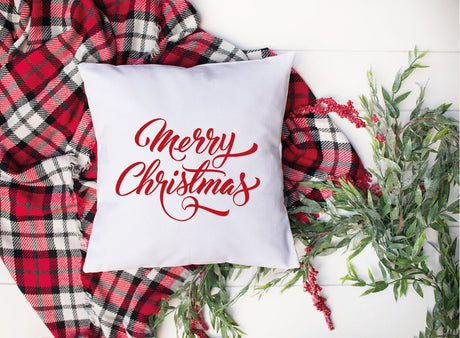 Merry Christmas Pillow, Christmas Pillow Cover, Red Christmas Cushion, Christmas Lumbar Pillow, Farmhouse Pillow, Rustic Decor, Throw Pillow - Arria Home