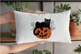Black Cat Pumpkin Pillow, Halloween Pillow Cover, Halloween Decor, Spooky Pillow, Pumpkin Pillow, Black Cat Decor, Fall Decor, Throw Pillow - Arria Home