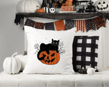 Black Cat Pumpkin Pillow, Halloween Pillow Cover, Halloween Decor, Spooky Pillow, Pumpkin Pillow, Black Cat Decor, Fall Decor, Throw Pillow - Arria Home