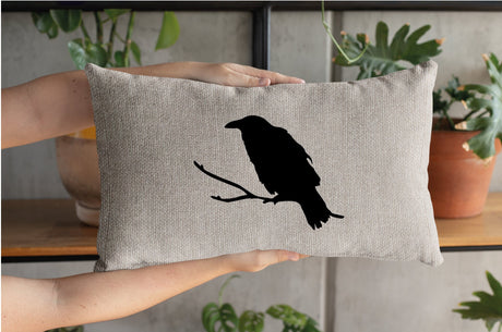 Raven Halloween Pillow, Raven Throw Pillow Cover, Halloween Decor, Spooky Decor, Fall Decor, Black Raven, Rustic, Farmhouse, Raven, Fall - Arria Home