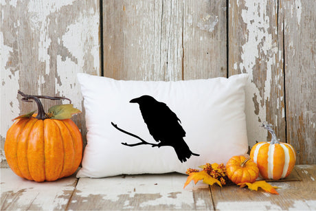 Raven Halloween Pillow, Raven Throw Pillow Cover, Halloween Decor, Spooky Decor, Fall Decor, Black Raven, Rustic, Farmhouse, Raven, Fall - Arria Home