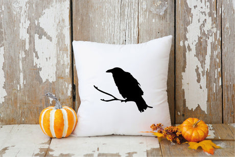 Raven Halloween Pillow, Raven Throw Pillow Cover, Halloween Decor, Spooky Decor, Fall Decor, Black Raven, Rustic, Farmhouse, Raven, Fall - Arria Home