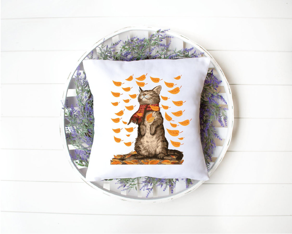 Fall Cat Pillow, Fall Leaves Decor, Autumn Decor, Cat Lover, Fall Throw Pillow, Fall Decor, Thanksgiving Decor, Fall Farmhouse Pillow, Gift - Arria Home