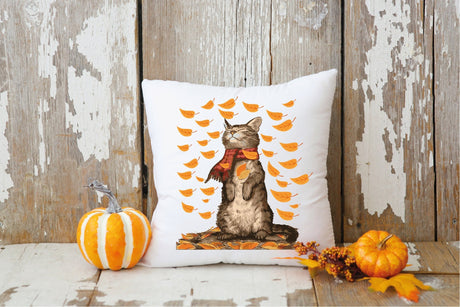 Fall Cat Pillow, Fall Leaves Decor, Autumn Decor, Cat Lover, Fall Throw Pillow, Fall Decor, Thanksgiving Decor, Fall Farmhouse Pillow, Gift - Arria Home