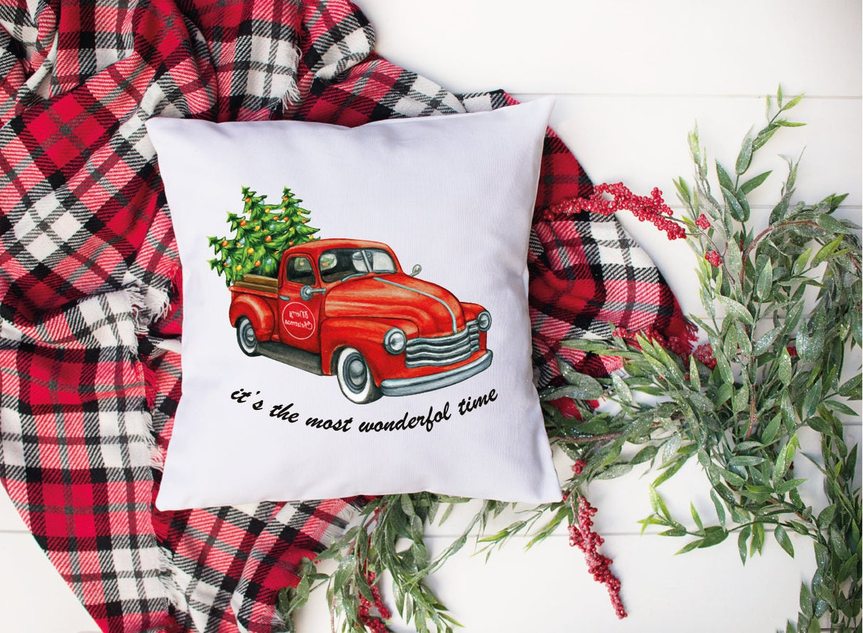 Christmas Red Truck Pillow, Christmas Pillow Cover, Christmas Decor, Christmas Cushion, Farmhouse Christmas, Rustic Home Decor, Tree Pillow - Arria Home