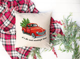 Christmas Red Truck Pillow, Christmas Pillow Cover, Christmas Decor, Christmas Cushion, Farmhouse Christmas, Rustic Home Decor, Tree Pillow - Arria Home