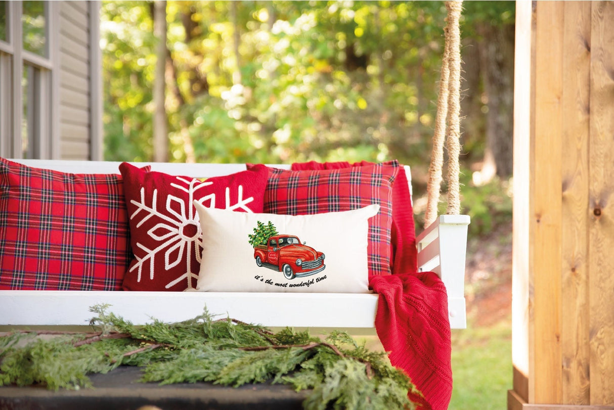 Christmas Red Truck Pillow, Christmas Pillow Cover, Christmas Decor, Christmas Cushion, Farmhouse Christmas, Rustic Home Decor, Tree Pillow - Arria Home