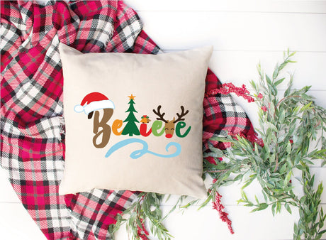 Believe Christmas Pillow Cover, Christmas Cushion, Santa Decor, Noel Cushion, Xmas Pillow Cover, Noel Decor, Merry Christmas, Holy Night - Arria Home