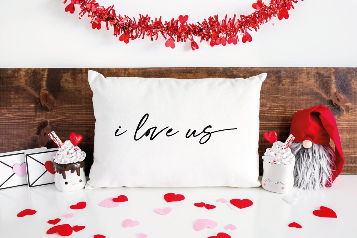 I love Us Pillow, Caligraphy Lumbar Pillow, Gift For Her, Gift For Him, Cozy Home Decor, Anniversary Gift, Valentines Day Decor, Red - Arria Home