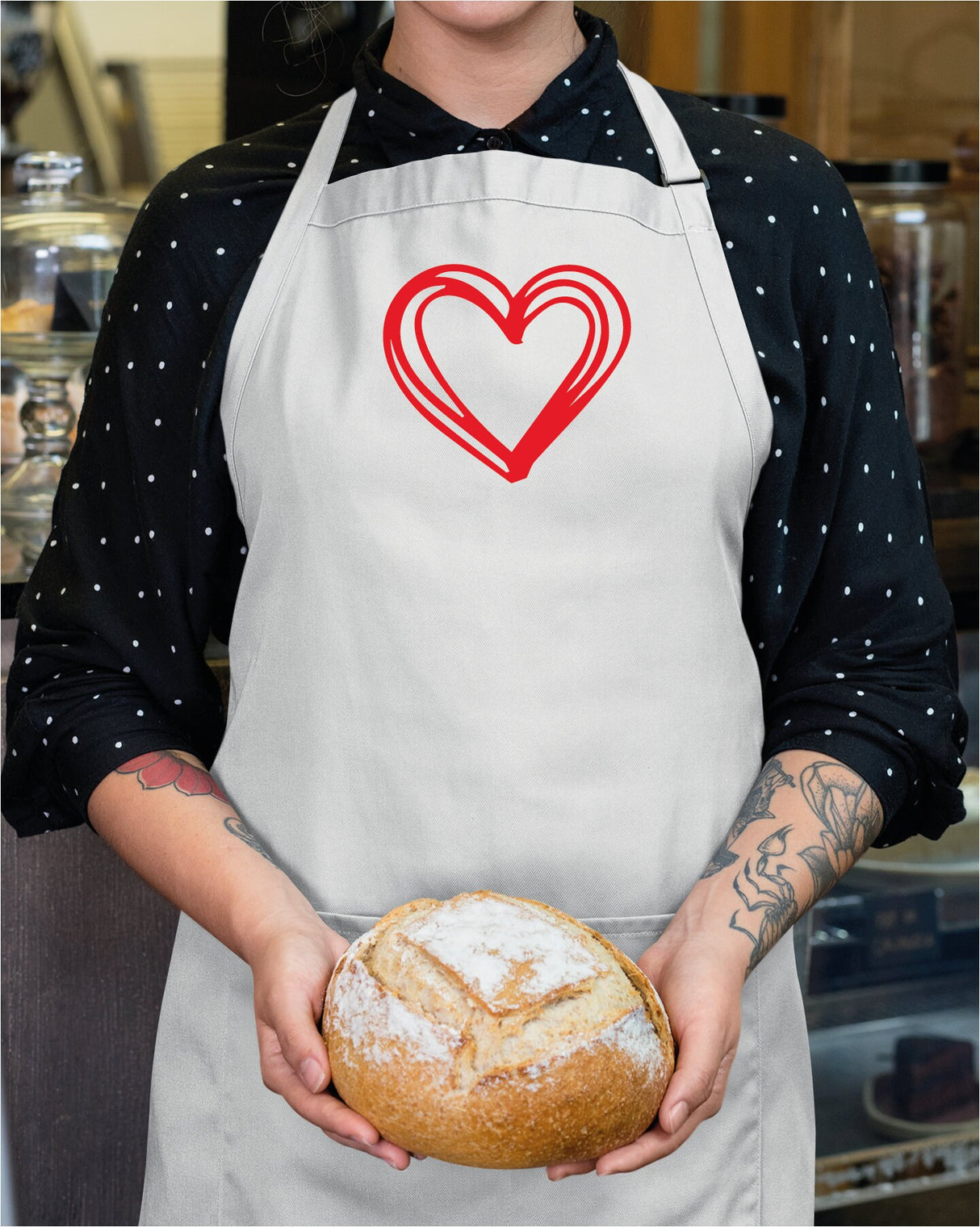 Double Heart Apron, Love Heart Custom Apron, Cute Apron, Present for Mom, Gift for Her, Valentine Apron, Valentine Gift Idea, Personalize - Arria Home