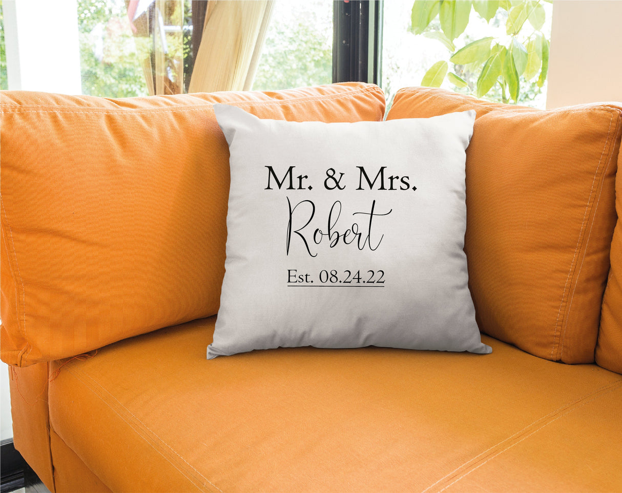 Custom Mr Mrs Couple Pillow, Personalize Last Name Pillow, Couple Lumbar Pillow, Anniversary Gift, Present for Wife, Gift for Her, Decor - Arria Home