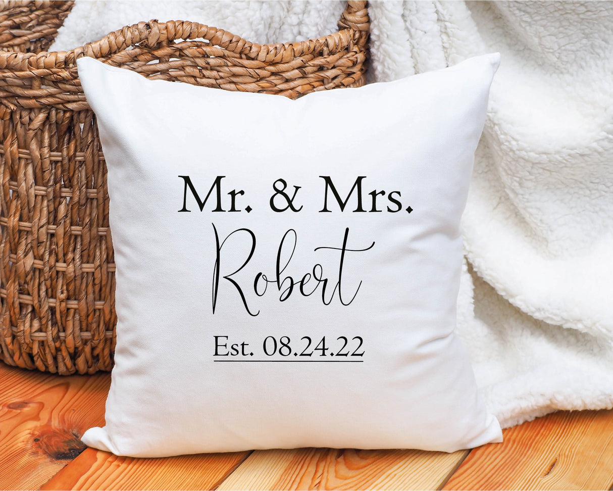 Custom Mr Mrs Couple Pillow, Personalize Last Name Pillow, Couple Lumbar Pillow, Anniversary Gift, Present for Wife, Gift for Her, Decor - Arria Home