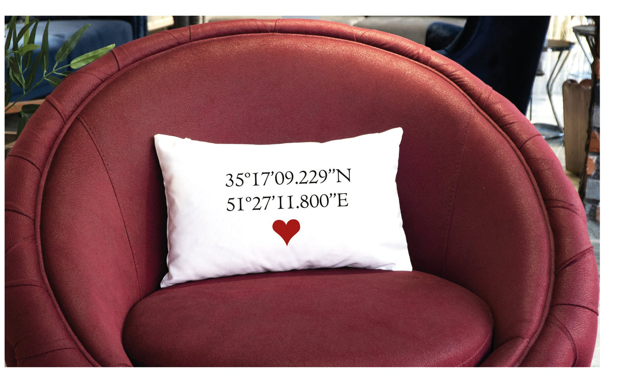 Personalize Coordinates Pillow, Valentine Pillow, Latitude Longitude Pillow, Custom Throw Pillow, Valentine Decor, Valentine Craft, Gift - Arria Home