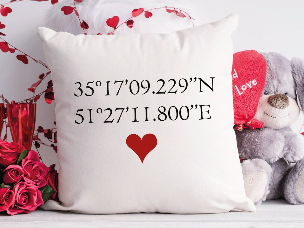 Personalize Coordinates Pillow, Valentine Pillow, Latitude Longitude Pillow, Custom Throw Pillow, Valentine Decor, Valentine Craft, Gift - Arria Home