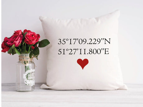 Personalize Coordinates Pillow, Valentine Pillow, Latitude Longitude Pillow, Custom Throw Pillow, Valentine Decor, Valentine Craft, Gift - Arria Home