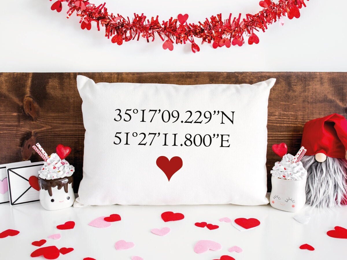 Personalize Coordinates Pillow, Valentine Pillow, Latitude Longitude Pillow, Custom Throw Pillow, Valentine Decor, Valentine Craft, Gift - Arria Home