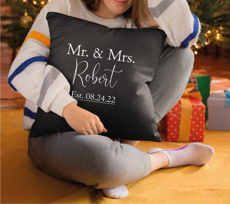 Custom Mr Mrs Couple Pillow, Personalize Last Name Pillow, Couple Lumbar Pillow, Anniversary Gift, Present for Wife, Gift for Her, Decor - Arria Home