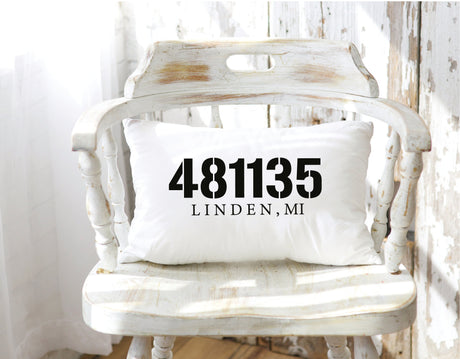 Personalized Zip Code Pillow, Custom Realtor Gift, Housewarming Gift, Present for New House, Custom Cushion, Rustic Decor, Personalize Gift - Arria Home