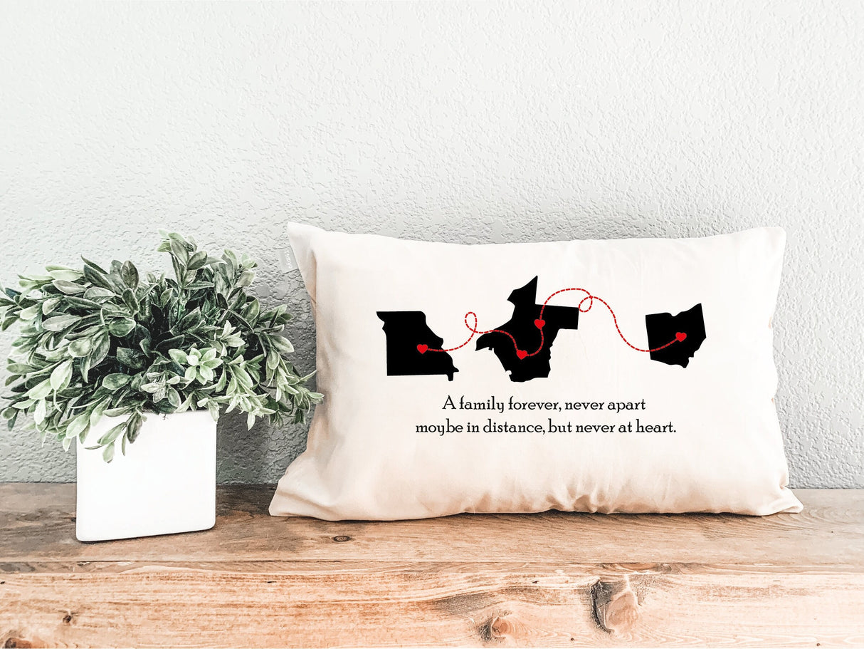 Personalize Long Distance Pillow, State Pillow, Family Reunion Pillow, Custom Lumbar Pillow, Distance Love Pillow, Personalize Pillow, Decor - Arria Home