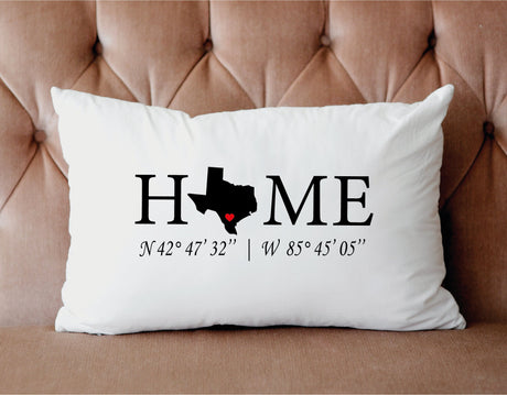 Personalized Latitude Longitude Pillow, Housewarming Gift, New Home Gift, Home State Pillow, Custom Lumbar Pillow, Our First Home Decor Gift - Arria Home