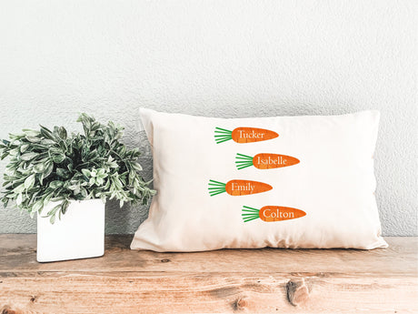 Personalized Easter Decorative Pillow, Family Carrot Pillow, Custom Pillow Cover, Personalized Pillow, Easter Decor, Easter Gift, Decor Gift - Arria Home