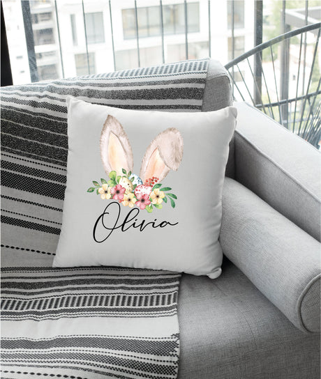 Personalized Easter Bunny Pillow, Kid Easter Decor, Custom Spring Pillow, Spring Decoration, Rabbit Personalized Lumbar Pillow, Custom Throw - Arria Home