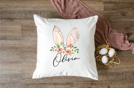 Personalized Easter Bunny Pillow, Kid Easter Decor, Custom Spring Pillow, Spring Decoration, Rabbit Personalized Lumbar Pillow, Custom Throw - Arria Home