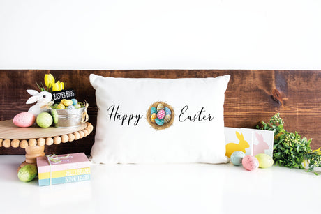 Happy Easter Egg Pillow, Easter Decor, Easter Day Gift, Farmhouse Easter, Easter Eggs Decorations, Easter Basket Pillow, Easer Day Gift Idea - Arria Home