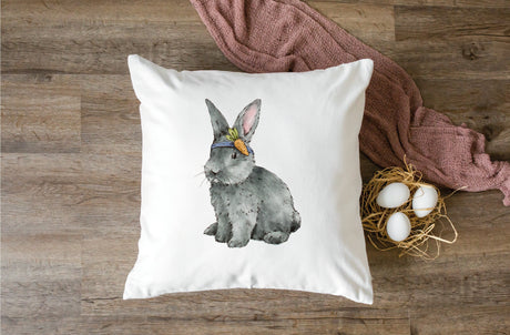 Easter Watercolor Bunny Pillow, Easter Decorations, Spring Bunny with Flowers Pillow, Easter Farmhouse Decor, Spring Decor, Easter Day Gift - Arria Home