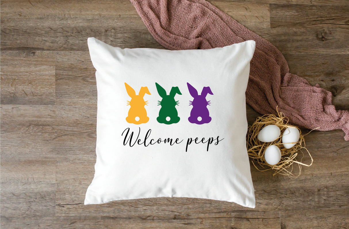 Easter Welcome Peeps Pillow, Easter Peeps Bunny Decor, Spring Pillow, Spring Decor, Easter Farmhouse Decorations, Easter Day Gift - Arria Home