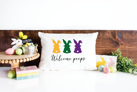 Easter Welcome Peeps Pillow, Easter Peeps Bunny Decor, Spring Pillow, Spring Decor, Easter Farmhouse Decorations, Easter Day Gift - Arria Home