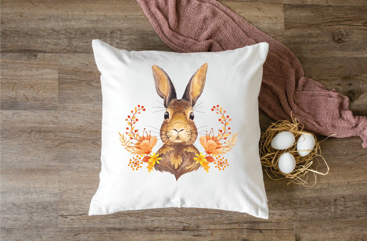 Easter Bunny with Flowers Pillow, Easter Decorations, Spring Decor, Easter Day Gift, Easter Farmhouse Pillow, Easter Home Decor, Easter Gift - Arria Home