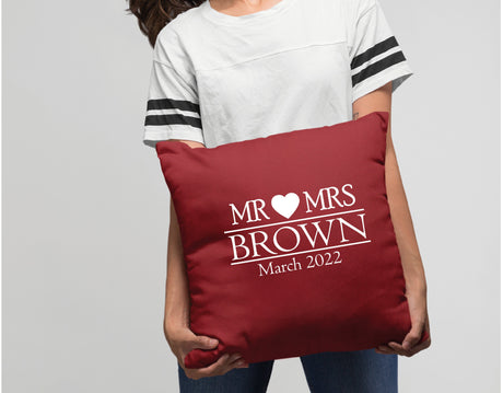 Mr Mrs Pillow, Personalized Couple Pillow, Custom Pillow Cover, Couple Cushion, Wedding Gift, Housewarming Gift, Engagement Gift for Couple - Arria Home