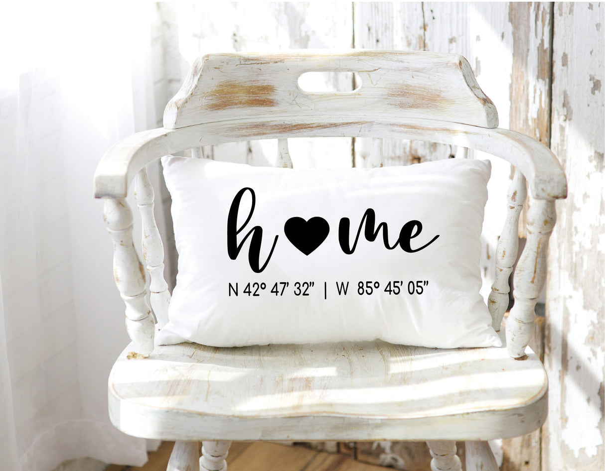 Home with Coordinates Custom Pilllow, Housewarming Gift, New Home Gift - Arria Home