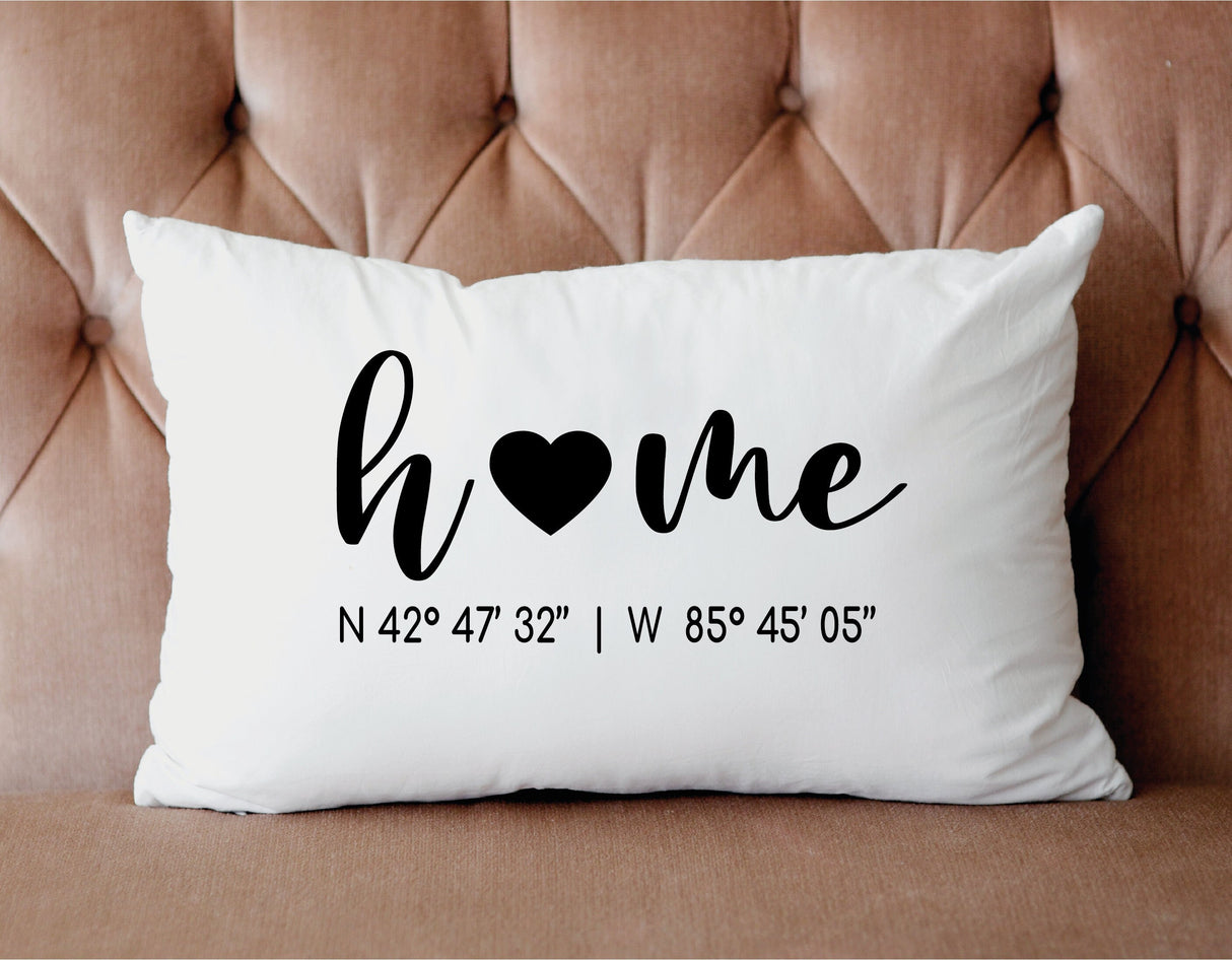 Home with Coordinates Custom Pilllow, Housewarming Gift, New Home Gift - Arria Home