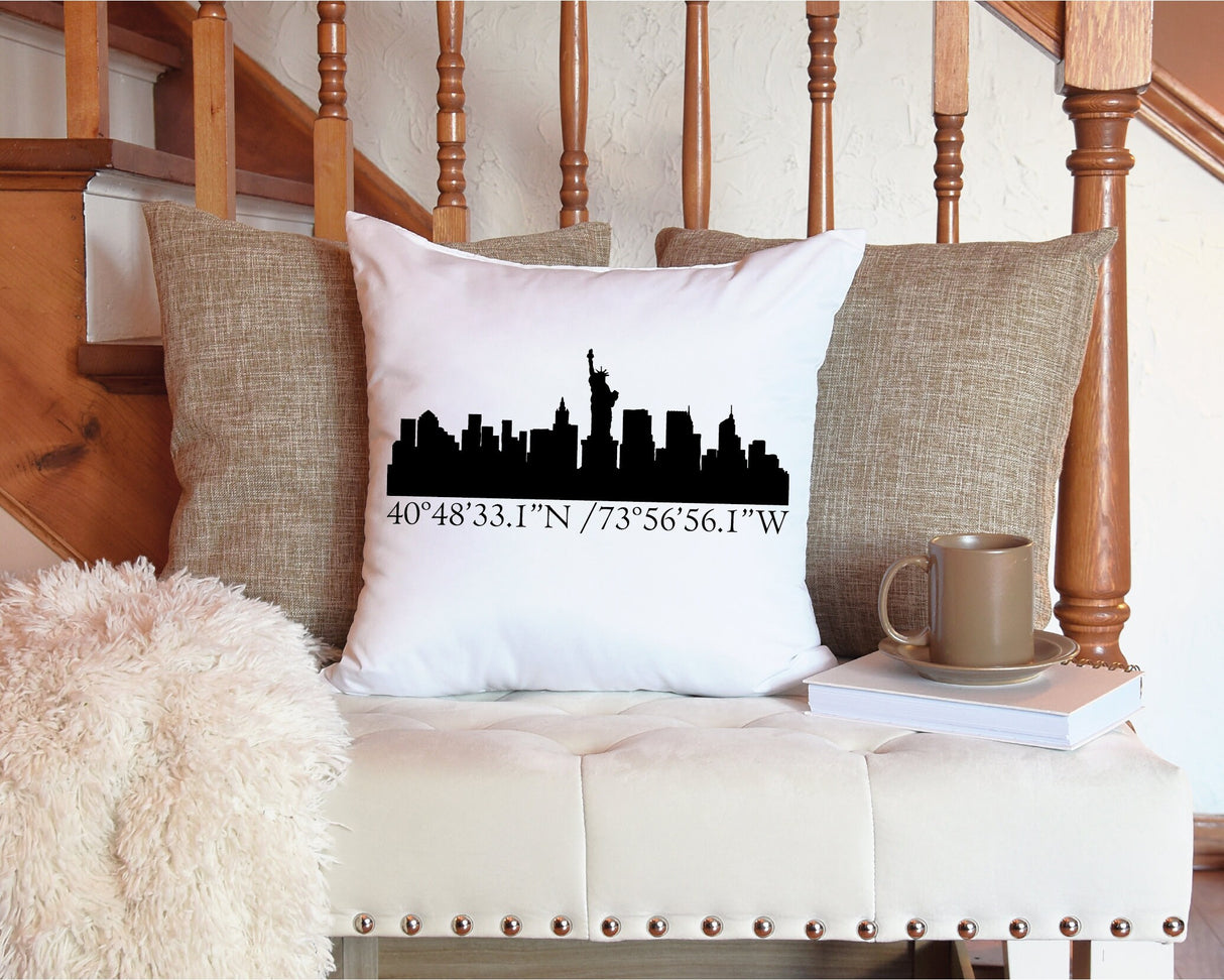 City Skyline Pillow, Moving Away Gift, New City Pillow, College Gift, Moving House Gift, Housewarming Gift, New Home Pillow, Personalized - Arria Home