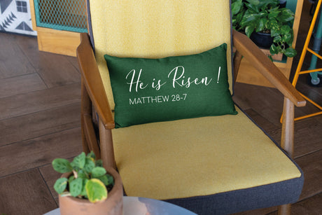 He is Risen Pillow, Easter Decor, Easter Pillow, Scripture Verse Pillow, Matthew 28-7, Decorative Pillow - Arria Home