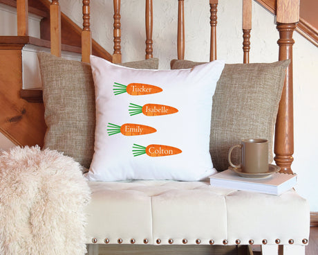 Personalized Easter Decorative Pillow, Family Carrot Pillow, Custom Pillow Cover, Personalized Pillow, Easter Decor, Easter Gift, Decor Gift - Arria Home