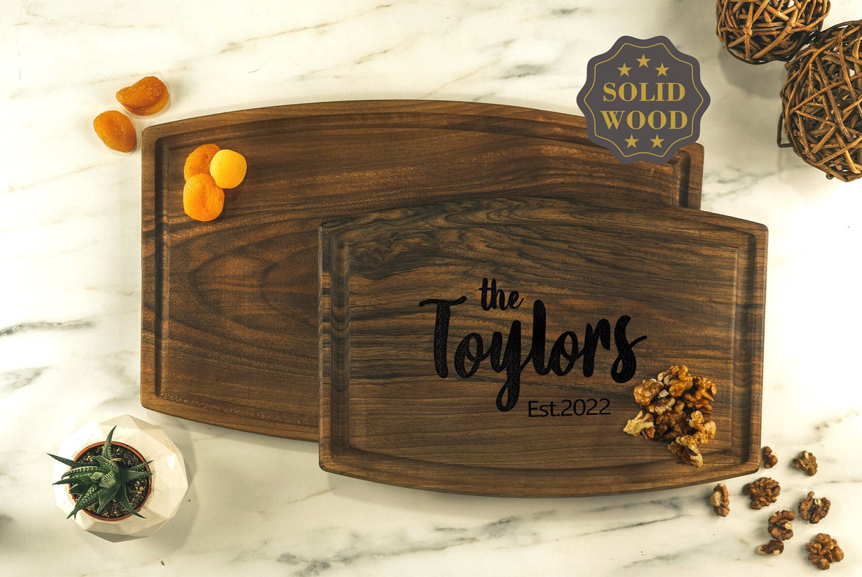 Custom Last Name Cutting Board, Personalized Family Cutting Board, Engraved Wood Board, Wedding Gift, Anniversary Gift, Housewarming Gift - Arria Home