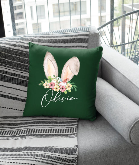 Personalized Easter Bunny Pillow, Kid Easter Decor, Custom Spring Pillow, Spring Decoration, Rabbit Personalized Lumbar Pillow, Custom Throw - Arria Home