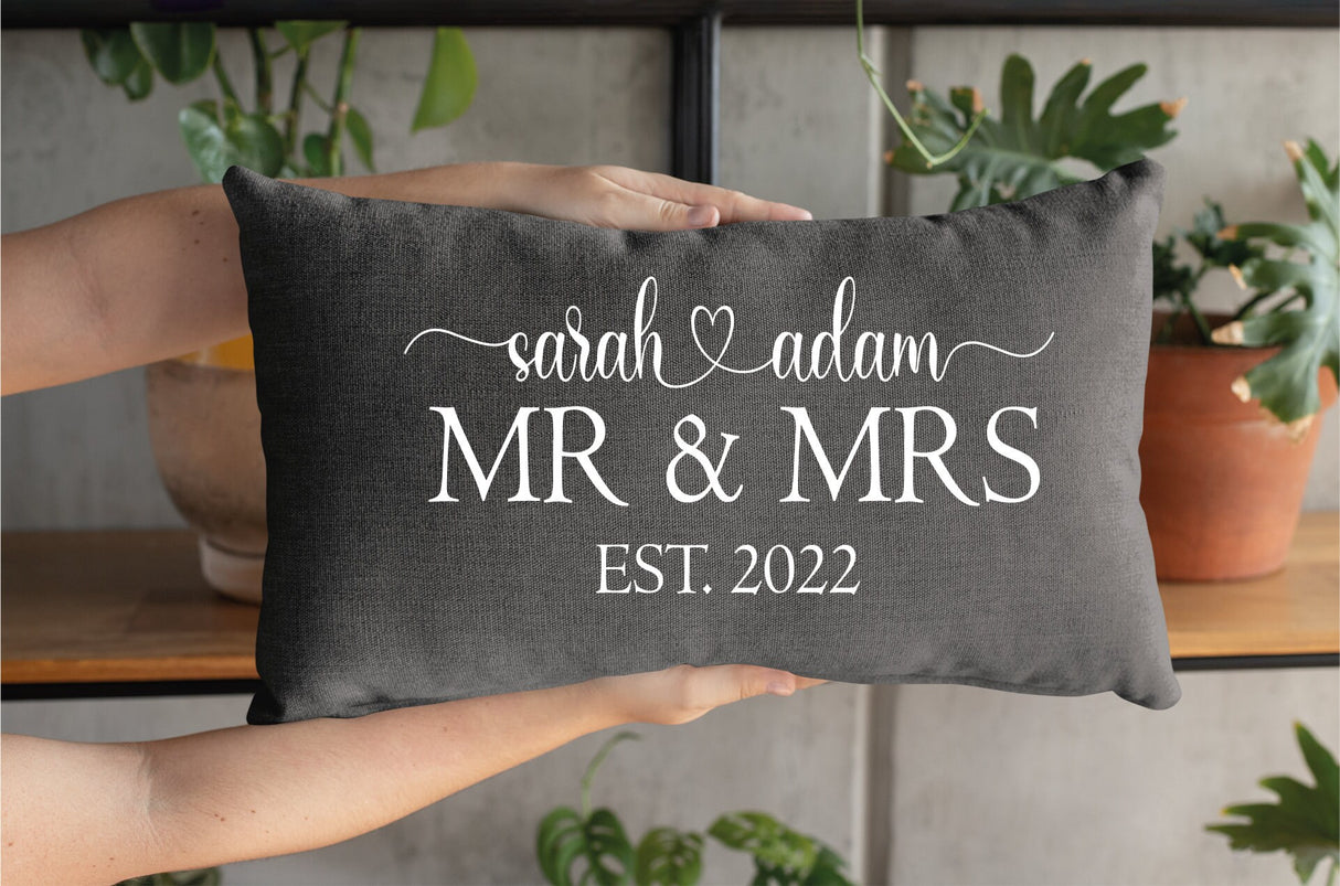 Personalize Mr and Mrs Engagement Pillow, Custom Couple Pillow, Wedding Gift, Engagement Gift, Aniversary Gift, Decorative Pillow - Arria Home