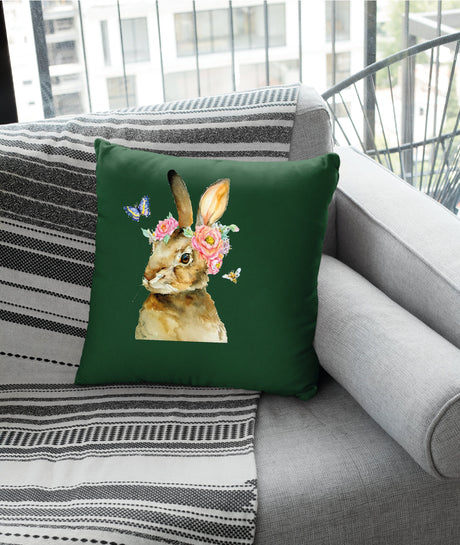 Easter Watercolor Bunny Pillow, Easter Decorations, Spring Bunny with Flowers Pillow, Easter Farmhouse Decor, Spring Decor, Easter Day Gift - Arria Home