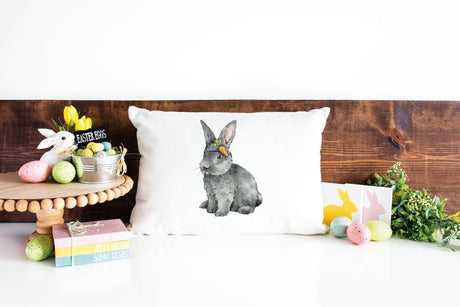 Easter Watercolor Bunny Pillow, Easter Decorations, Spring Bunny with Flowers Pillow, Easter Farmhouse Decor, Spring Decor, Easter Day Gift - Arria Home