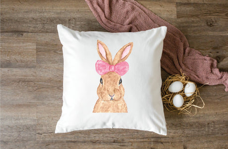 Easter Watercolor Pink Bunny Pillow, Easter Decor, Bunny Pillow, Bunny Decor, Easter Lumbar Pillow, Easter Throw Pillow, Easter Day Gift - Arria Home