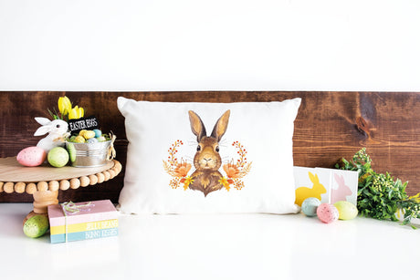 Easter Bunny with Flowers Pillow, Easter Decorations, Spring Decor, Easter Day Gift, Easter Farmhouse Pillow, Easter Home Decor, Easter Gift - Arria Home