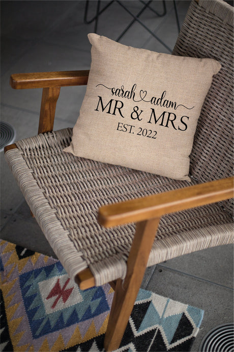 Personalize Mr and Mrs Engagement Pillow, Custom Couple Pillow, Wedding Gift, Engagement Gift, Aniversary Gift, Decorative Pillow - Arria Home